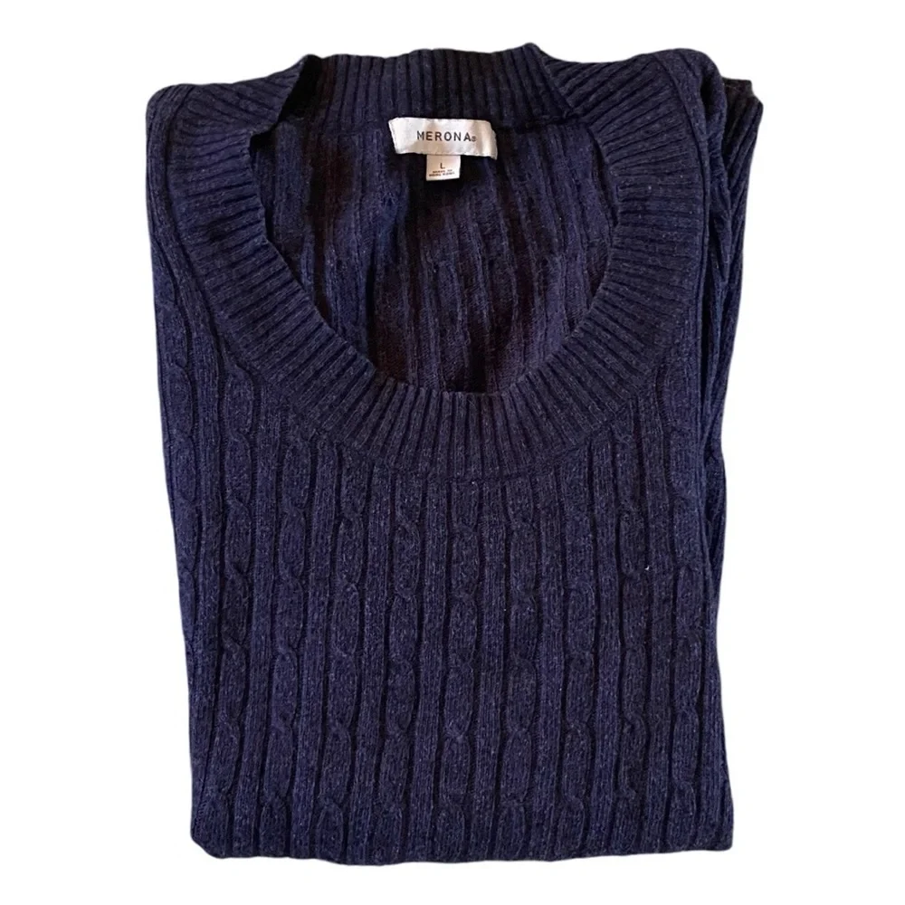 Navy Blue Long Sleeve Scoop Neck Sweater Large